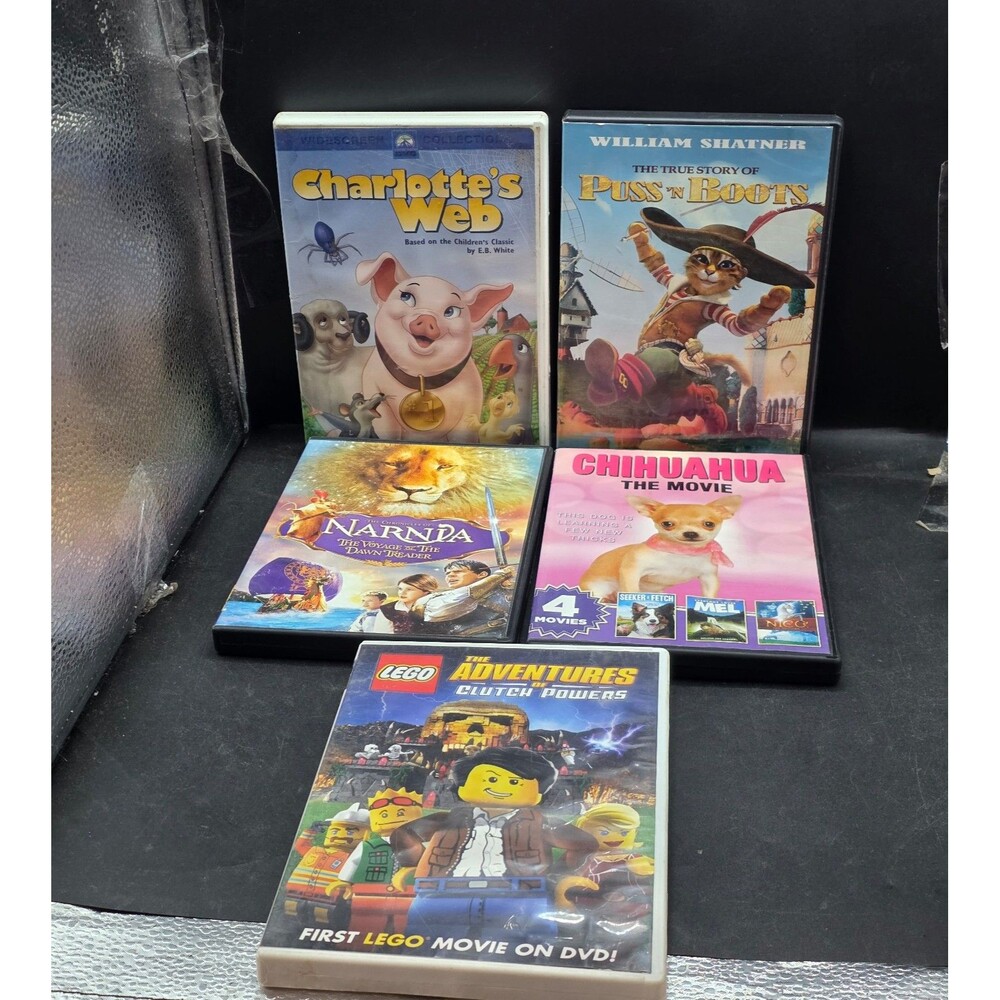 5 DVD Movie Lot: Charlotte's Web, Puss 'n Boots, Narnia, Chihuahua & LEGO
